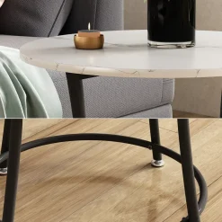 Couchtisch Quebec Marmor Weiß 50 x 50 cm mit Ablage Vicco