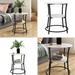 Couchtisch Quebec Marmor Weiß 50 x 50 cm mit Ablage Vicco