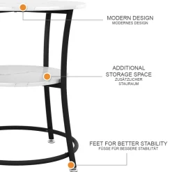 Couchtisch Quebec Marmor Weiß 50 x 50 cm mit Ablage Vicco