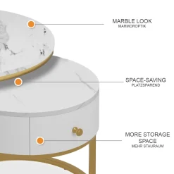Couchtisch-Set Madrid Marmor Weiß 70 x 70 cm , kleiner Tisch mit Schublade Vicco