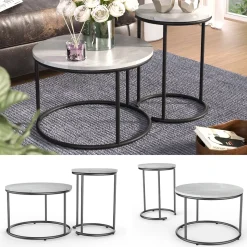 Couchtisch-Set Ottawa Marmor Weiß 55 x 55 cm 2 Teile Vicco