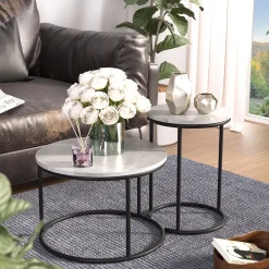 Couchtisch-Set Ottawa Marmor Weiß 55 x 55 cm 2 Teile Vicco