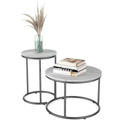 Couchtisch-Set Ottawa Marmor Weiß 55 x 55 cm 2 Teile Vicco