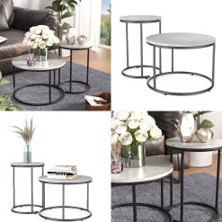 Couchtisch-Set Ottawa Marmor Weiß 55 x 55 cm 2 Teile Vicco