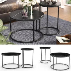 Couchtisch-Set Ottawa Schwarzer Marmor 55 x 55 cm 2 Teile Vicco