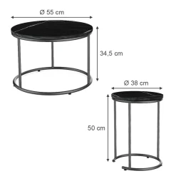 Couchtisch-Set Ottawa Schwarzer Marmor 55 x 55 cm 2 Teile Vicco