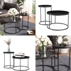 Couchtisch-Set Ottawa Schwarzer Marmor 55 x 55 cm 2 Teile Vicco