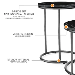 Couchtisch-Set Ottawa Schwarzer Marmor 55 x 55 cm 2 Teile Vicco