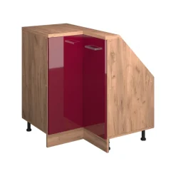 Dachschrägenschrank Eckschrank Rion Rot Hochglanz/Goldkraft Eiche 75.6 x 81.6 cm mit 1 Tür Vicco