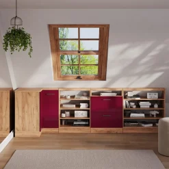 Dachschrägenschrank Eckschrank Rion Rot Hochglanz/Goldkraft Eiche 75.6 x 81.6 cm mit 1 Tür Vicco