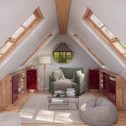 Dachschrägenschrank Eckschrank Rion Rot Hochglanz/Goldkraft Eiche 75.6 x 81.6 cm mit 1 Tür Vicco