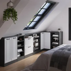 Dachschrägenschrank Eckschrank Rion Weiß Landhaus/Anthrazit 75.6 x 81.6 cm mit 1 Tür Vicco