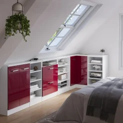 Dachschrägenschrank Eckschrank Rion Rot Hochglanz/Weiß 75.6 x 81.6 cm mit 1 Tür Vicco