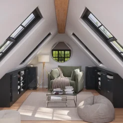 Dachschrägenschrank Eckschrank Rion Schwarz Beton/Anthrazit 75.6 x 81.6 cm mit 1 Tür Vicco