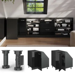 Dachschrägenschrank Eckschrank Rion Schwarz Hochglanz/Anthrazit 75.6 x 81.6 cm mit 1 Tür Vicco