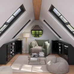 Dachschrägenschrank Eckschrank Rion Schwarz Hochglanz/Anthrazit 75.6 x 81.6 cm mit 1 Tür Vicco