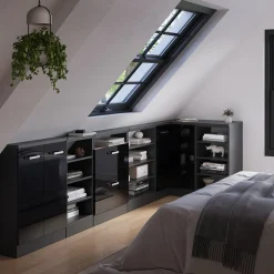 Dachschrägenschrank Eckschrank Rion Schwarz Hochglanz/Anthrazit 75.6 x 81.6 cm mit 1 Tür Vicco