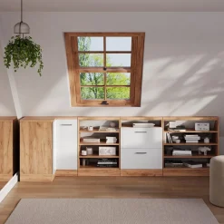 Dachschrägenschrank Eckschrank Rion Weiß Hochglanz/Goldkraft Eiche 75.6 x 81.6 cm mit 1 Tür Vicco