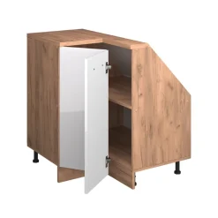 Dachschrägenschrank Eckschrank Rion Weiß Hochglanz/Goldkraft Eiche 75.6 x 81.6 cm mit 1 Tür Vicco