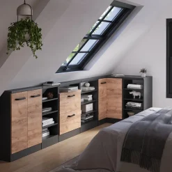 Dachschrägenschrank Eckschrank Rion Goldkraft Eiche/Anthrazit 75.6 x 81.6 cm mit 1 Tür Vicco