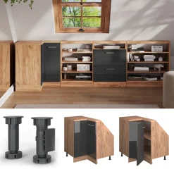 Dachschrägenschrank Eckschrank Rion Anthrazit Hochglanz/Goldkraft Eiche 75.6 x 81.6 cm mit 1 Tür Vicco