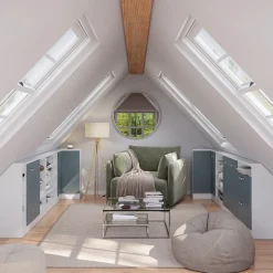 Dachschrägenschrank Eckschrank Rion Blau-Grau/Weiß 75.6 x 81.6 cm mit 1 Tür Vicco