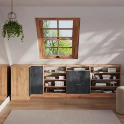 Dachschrägenschrank Eckschrank Rion Schwarz Beton/Goldkraft Eiche 75.6 x 81.6 cm mit 1 Tür Vicco