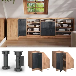 Dachschrägenschrank Eckschrank Rion Schwarz Beton/Goldkraft Eiche 75.6 x 81.6 cm mit 1 Tür Vicco