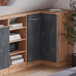 Dachschrägenschrank Eckschrank Rion Schwarz Beton/Goldkraft Eiche 75.6 x 81.6 cm mit 1 Tür Vicco