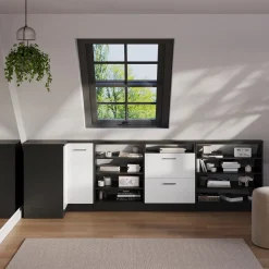 Dachschrägenschrank Eckschrank Rion Weiß Hochglanz/Anthrazit 75.6 x 81.6 cm mit 1 Tür Vicco