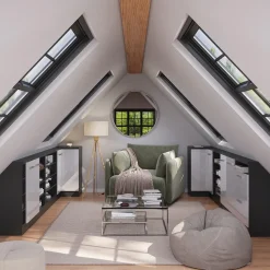 Dachschrägenschrank Eckschrank Rion Weiß Hochglanz/Anthrazit 75.6 x 81.6 cm mit 1 Tür Vicco