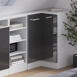 Dachschrägenschrank Eckschrank Rion Anthrazit Hochglanz/Weiß 75.6 x 81.6 cm mit 1 Tür Vicco