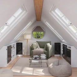 Dachschrägenschrank Eckschrank Rion Anthrazit Hochglanz/Weiß 75.6 x 81.6 cm mit 1 Tür Vicco