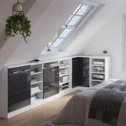 Dachschrägenschrank Eckschrank Rion Anthrazit Hochglanz/Weiß 75.6 x 81.6 cm mit 1 Tür Vicco