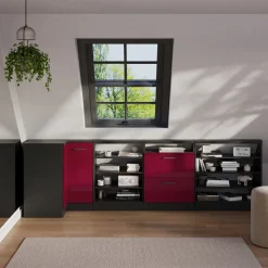 Dachschrägenschrank Eckschrank Rion Rot Hochglanz/Anthrazit 75.6 x 81.6 cm mit 1 Tür Vicco