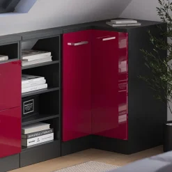 Dachschrägenschrank Eckschrank Rion Rot Hochglanz/Anthrazit 75.6 x 81.6 cm mit 1 Tür Vicco