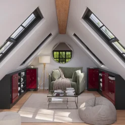 Dachschrägenschrank Eckschrank Rion Rot Hochglanz/Anthrazit 75.6 x 81.6 cm mit 1 Tür Vicco