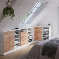 Dachschrägenschrank Eckschrank Rion Goldkraft Eiche/Weiß 75.6 x 81.6 cm mit 1 Tür Vicco