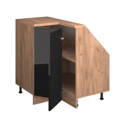 Dachschrägenschrank Eckschrank Rion Schwarz Hochglanz/Goldkraft Eiche 75.6 x 81.6 cm mit 1 Tür Vicco