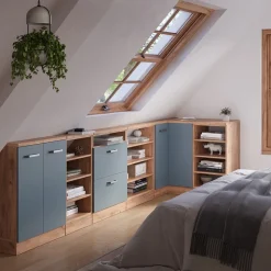 Dachschrägenschrank Eckschrank Rion Blau-Grau/Goldkraft Eiche 75.6 x 81.6 cm mit 1 Tür Vicco