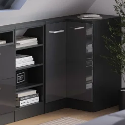 Dachschrägenschrank Eckschrank Rion Anthrazit Hochglanz/Anthrazit mit 1 Tür Vicco