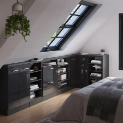 Dachschrägenschrank Eckschrank Rion Anthrazit Hochglanz/Anthrazit mit 1 Tür Vicco