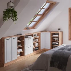 Dachschrägenschrank Eckschrank Rion Weiß Landhaus/Goldkraft Eiche 75.6 x 81.6 cm mit 1 Tür Vicco