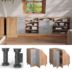 Dachschrägenschrank Eckschrank Rion Beton/Goldkraft Eiche 75.6 x 81.6 cm mit 1 Tür Vicco