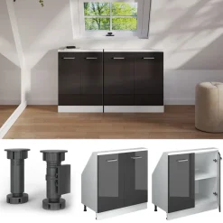 Dachschrägenschrank Rion Anthrazit Hochglanz/Weiß mit 2 Türen Vicco