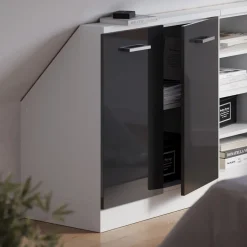 Dachschrägenschrank Rion Anthrazit Hochglanz/Weiß mit 2 Türen Vicco