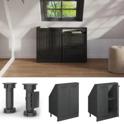 Dachschrägenschrank Rion Anthrazit Landhaus/Anthrazit mit 2 Türen Vicco