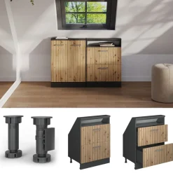 Dachschrägenschrank Rion Artisan Eiche/Anthrazit mit 2 Schubladen Vicco