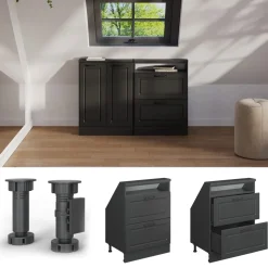 Dachschrägenschrank Rion Anthrazit Landhaus/Anthrazit mit 2 Schubladen Vicco