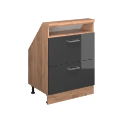 Dachschrägenschrank Rion Anthrazit Hochglanz/Goldkraft Eiche mit 2 Schubladen Vicco